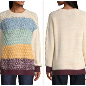 Women's St. John's Bay L Cream Multi-Color Striped Cable Knit Sweater